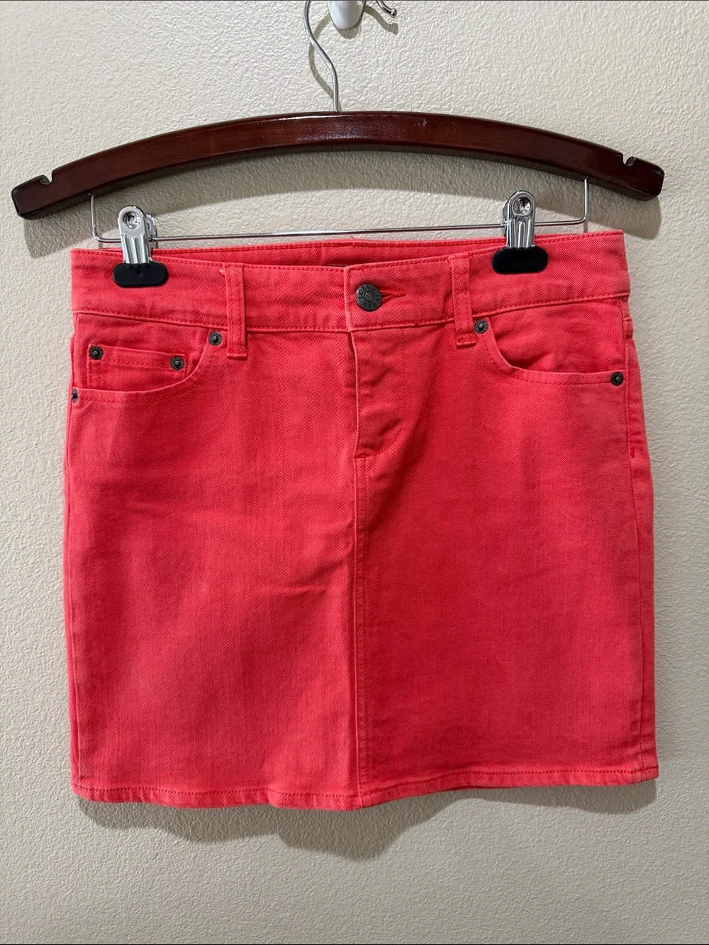 J. Crew Coral Red Denim Mini Skirt